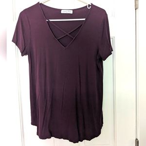 Emory Park Tshirt with Strappy Criss-Cross Detail Purple SZ L